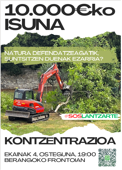 [EUS] Etorri ostegunean kontzentrara elkartasuna adieraztera, Berangoko frontoiaren aurrean 19:00etan. Natura defendatzea ez da delitua!